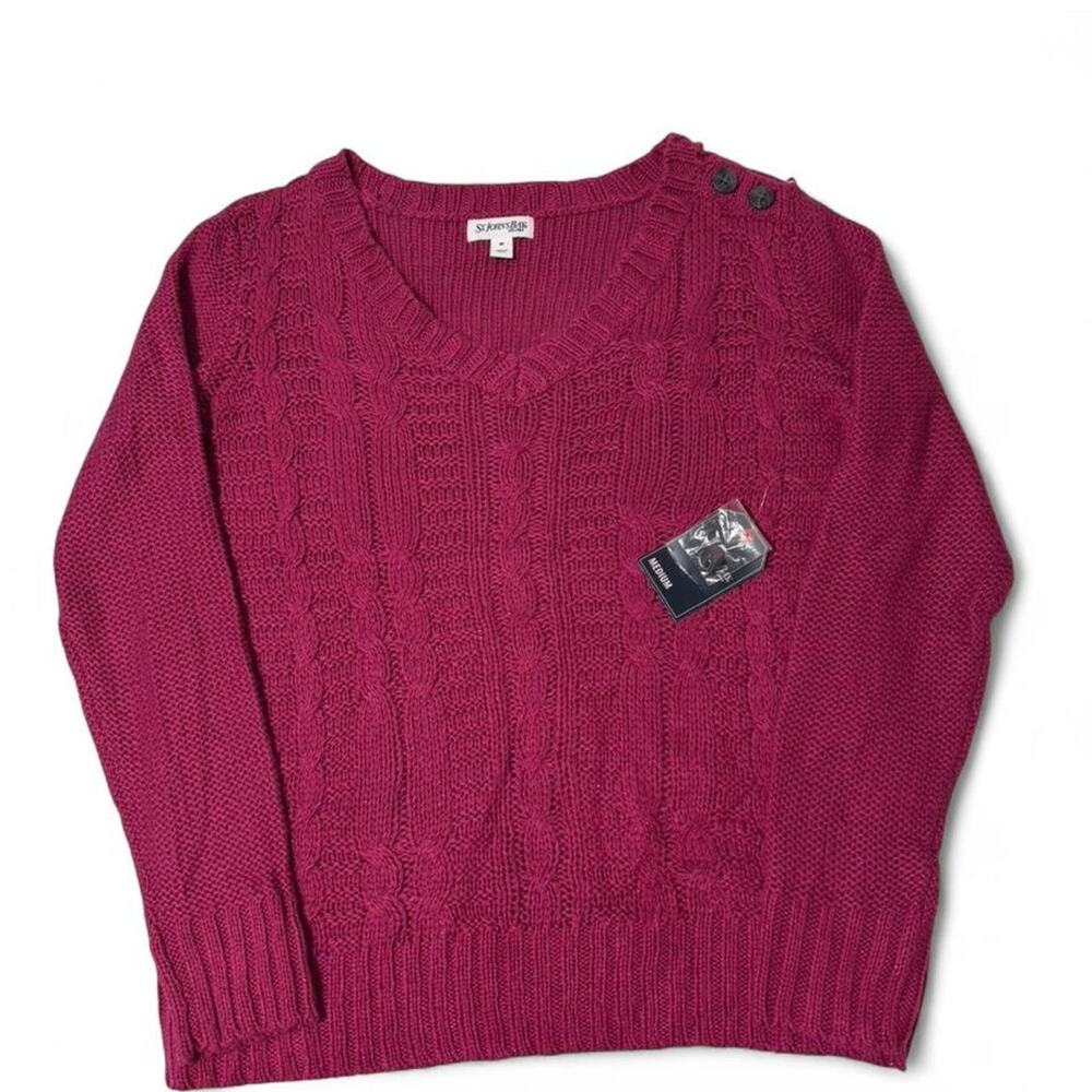 St. John's Bay pink cable knit sweater with button details Size Medium NWT